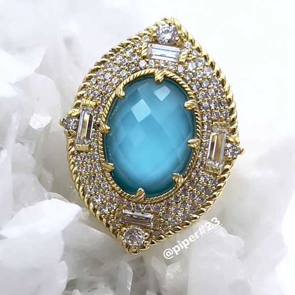 EUC Judith Ripka 14K Gold Clad Turquoise Doublet and Diamonique Cocktail Ring - Picture 4 of 14